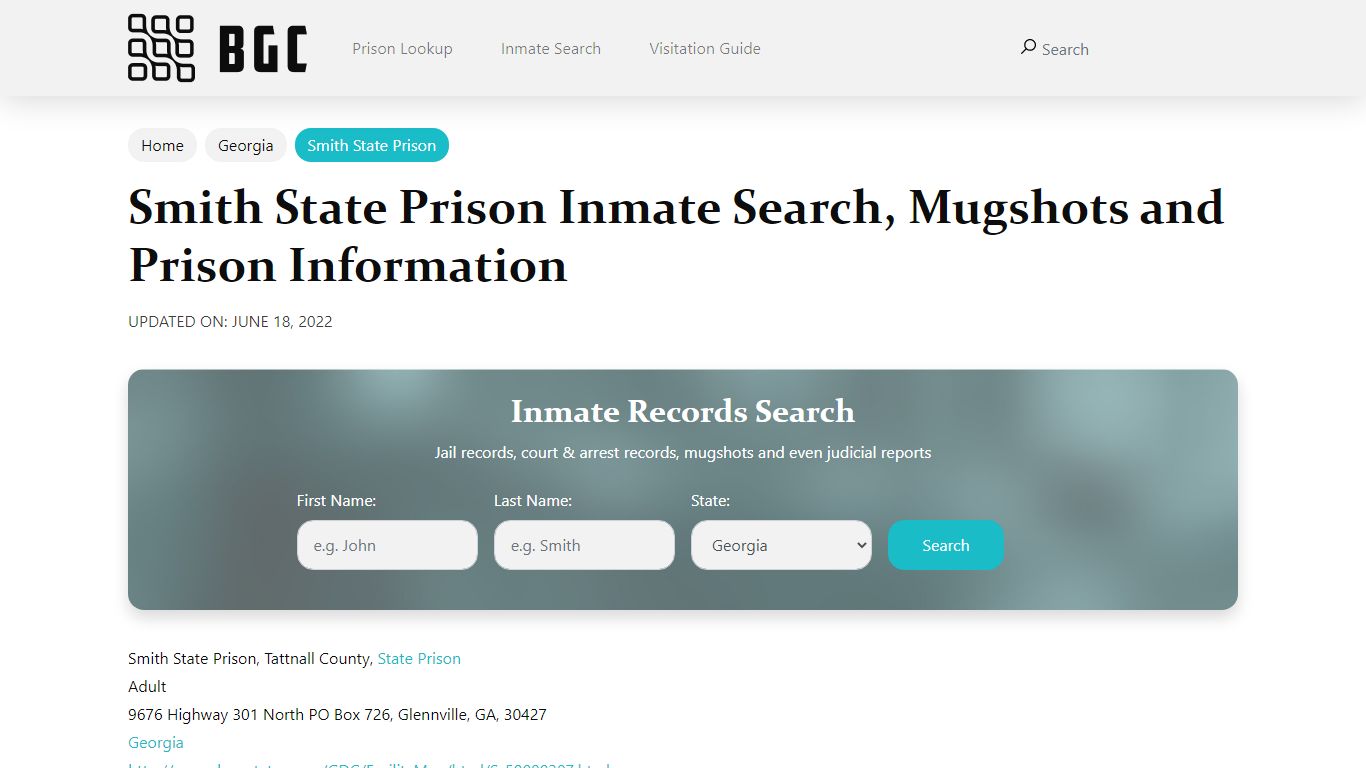 Smith State Prison Inmate Search, Mugshots , Visitation, Phone no ...
